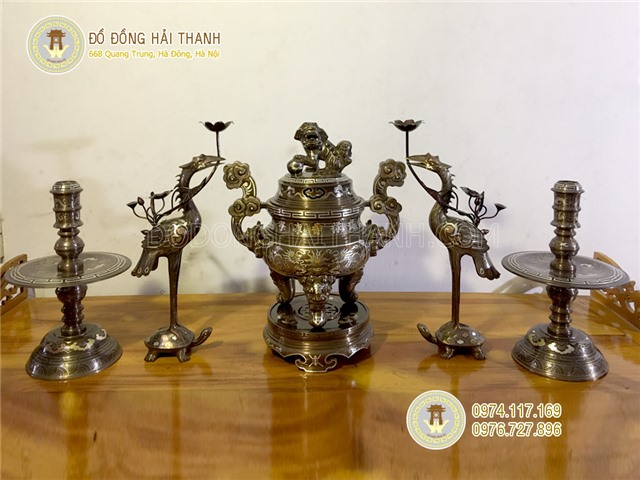 Đỉnh đồng thờ cúng khảm ngũ sắc 1 chữ vàng cao 60 cm