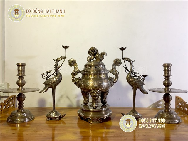 Đỉnh đồng thờ cúng khảm ngũ sắc cao 60 cm 5 chữ vàng