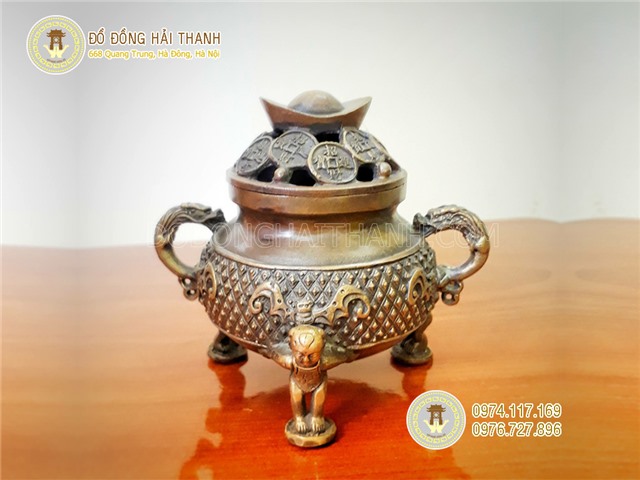 Lư đốt trầm bằng đồng mẫu đẹp giá rẻ nắp đĩnh vàng tài lộc