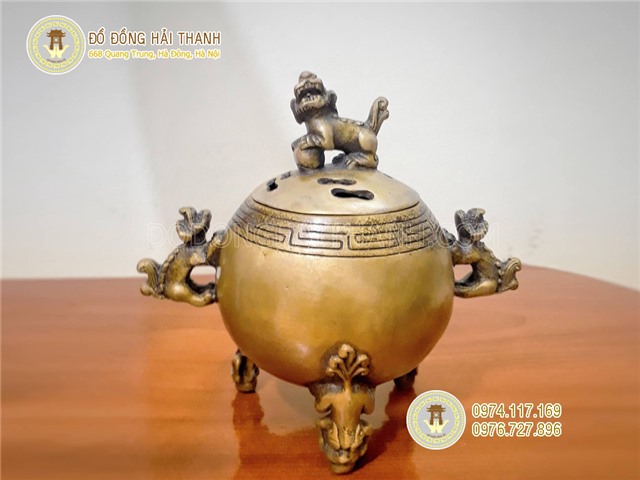 Lư xông trầm thất lân vờn cầu cao 30 cm