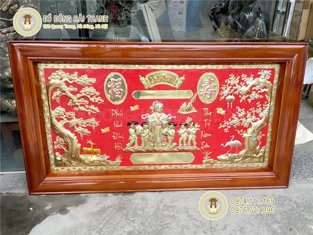 Tranh đồng mừng thọ, tranh mừng thọ bà đồng liền mê khung gỗ