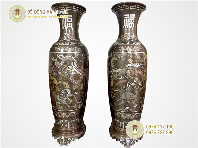 Đôi lộc bình tứ linh bằng đồng Long - Lân - Quy - Phượng cao 81 cm