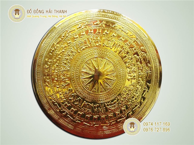 Mặt trống đồng Đông Sơn gò thủ công mạ vàng 24k trang trí nội thất