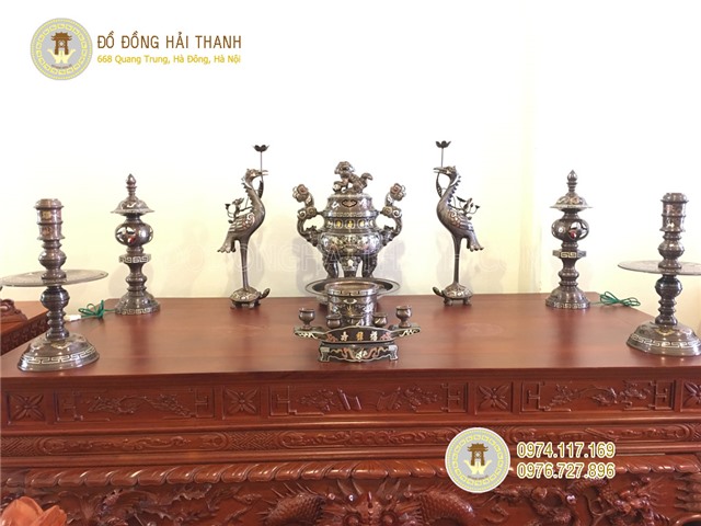 Đỉnh đồng thờ cúng cao cấp khảm ngũ sắc 5 chữ vàng cao 60 cm