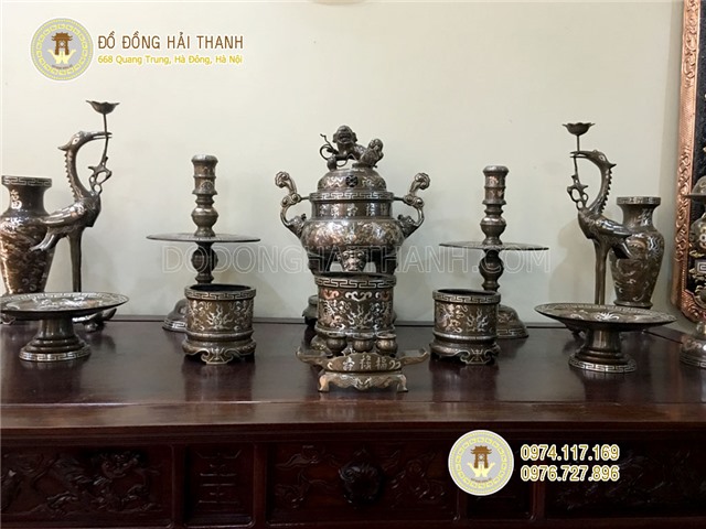 Đỉnh đồng khảm tam khí - Đồ thờ cúng đỉnh đồng khảm tam khí cao cấp