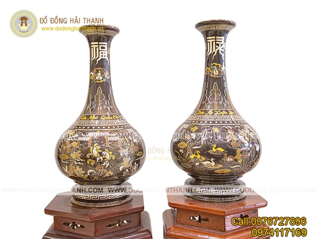 Lọ hoa đồng khảm ngũ sắc cổ cao