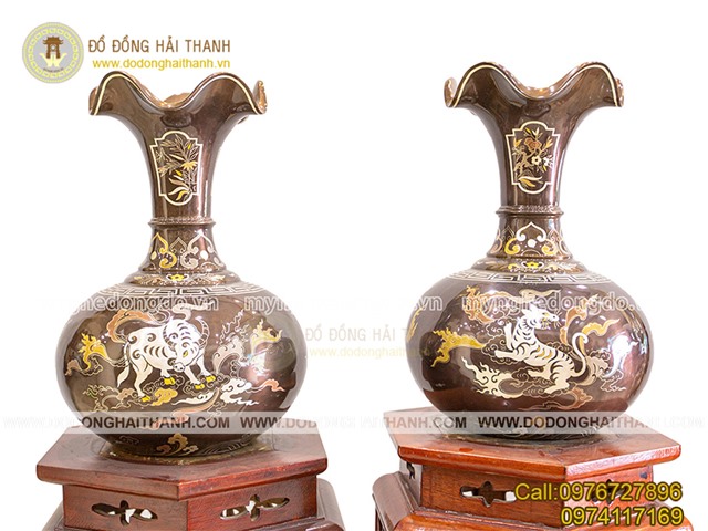 Lộc bình khảm ngũ sắc quý linh 12 con giáp miệng cánh sen