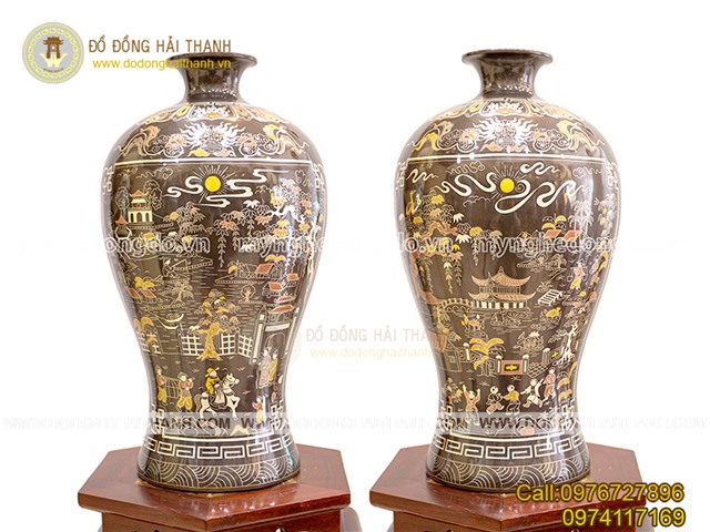 Mai bình tích lộc vinh quy bái tổ, tranh đồng quê khảm ngũ sắc