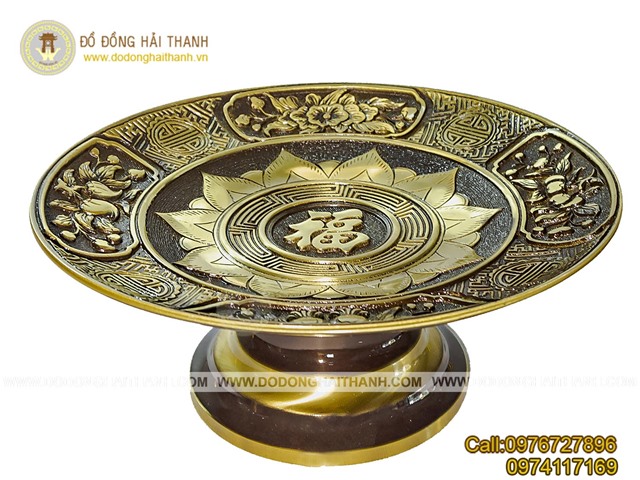 Mâm bồng thờ cúng bằng đồng vàng 3D mài công nghệ
