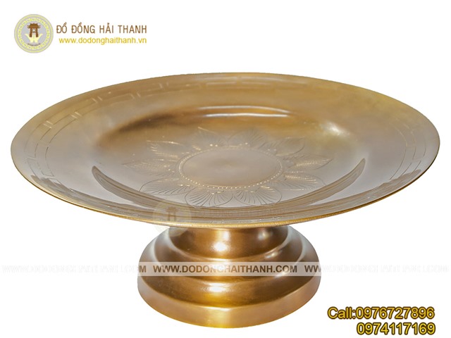 Mâm bồng bằng đồng đỏ chạm hoa sen MS6