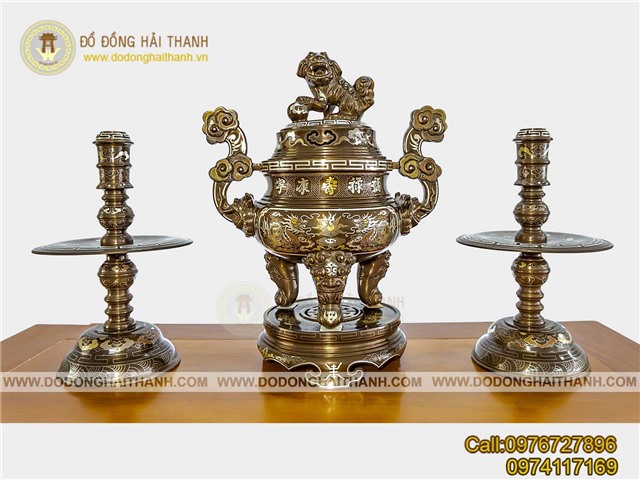 Bộ đồ thờ cúng cao cấp khảm ngũ sắc 1 chữ vàng