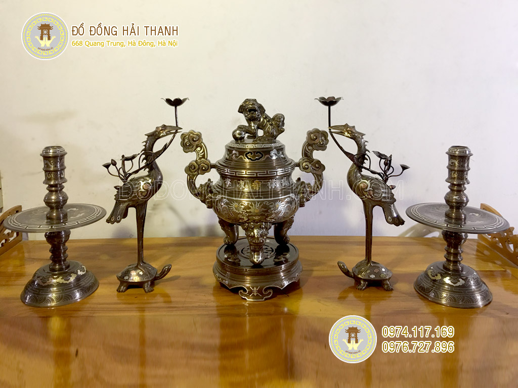 đỉnh đồng thờ cúng khảm ngũ sắc