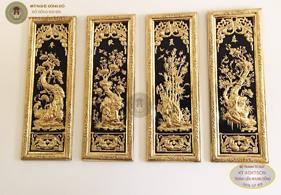 tranh tứ quý bằng đồng vàng