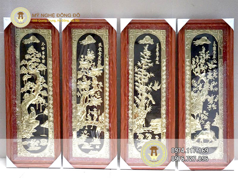 tranh tứ quý bằng đồng
